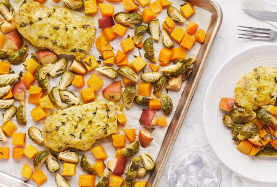 Roasted Pork Chops Butternut Squash Brussels Sprouts and Apples 6